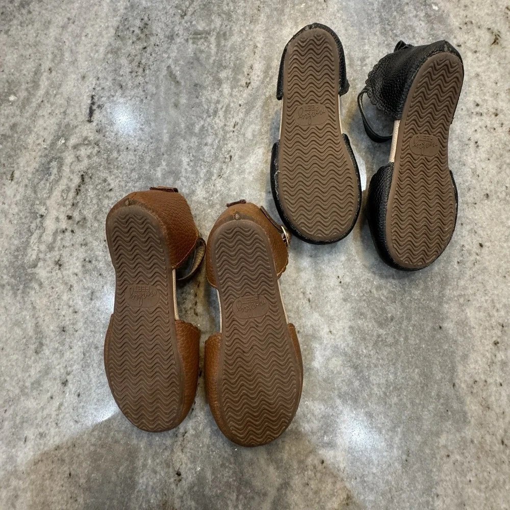 Monkey Feet Girls 4-5Y Bundle 2 Sandals Ballat Flats Brown Black Scallop Sz 11